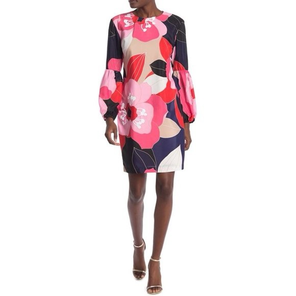 Trina Turk Silk Like Floral Dress Wedding Event Gala Summer Beach Evening